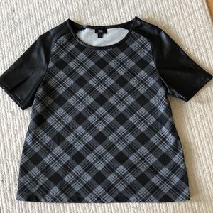 BOGO Plaid Shirt with Pleather Sleeves